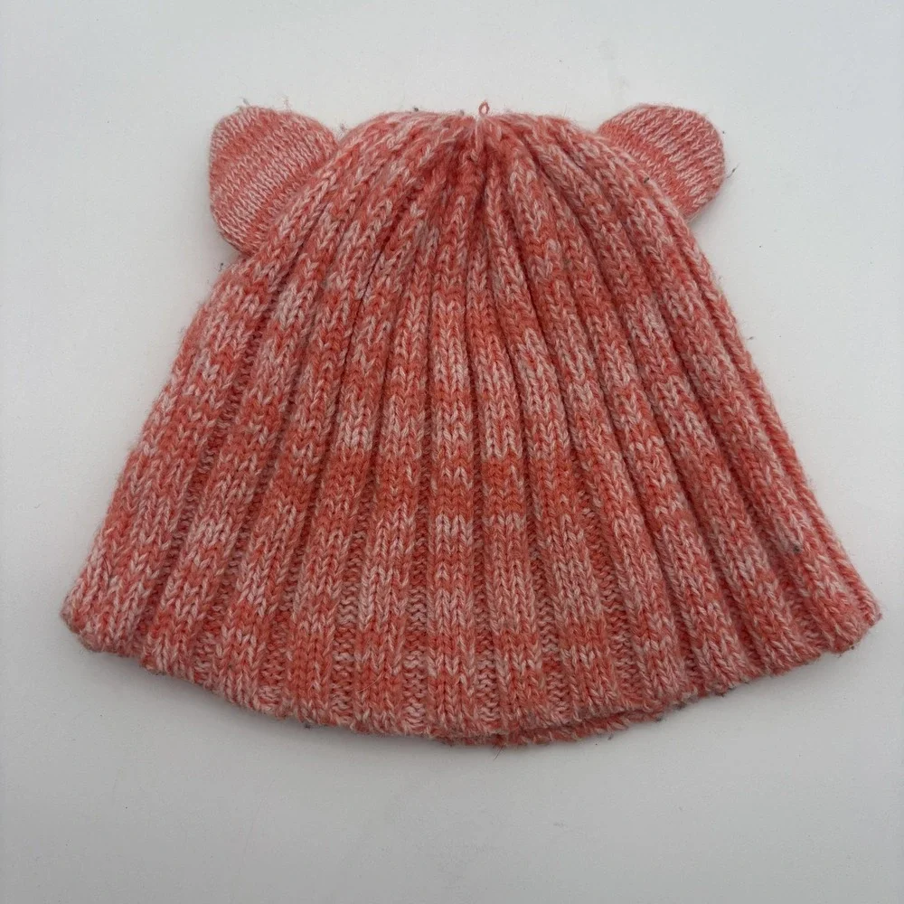 Fox Hat Girls One Size Pink Knit‎ Beanie Winter Animal Face Ears Cute Stretch